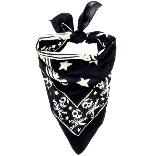 Bandana scarf pirate skulls bones stars black beige square headscarf neckerchief