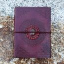 Notizbuch aus Leder rot-braun Mandala mit Stein braun...