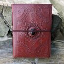 Notizbuch aus Leder rot-braun Mandala Blume mit Stein...