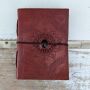 Leather notebook reddish brown mandala flower with stone black sketchbook diary