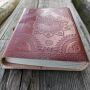 Leather notebook reddish brown mandala flower with stone black sketchbook diary