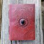 Leather notebook reddish brown mandala flower with stone black sketchbook diary