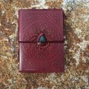 Notizbuch aus Leder rot-braun Mandala keltisches Muster mit Stein grün Skizzenbuch Tagebuch