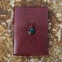 Leather notebook reddish brown mandala celtic pattern with stone green sketchbook diary