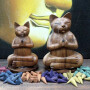 Smoking figure cat wood brown yoga figure deco smokingman