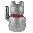Agitando gato chino Maneki neko de carámica 20cm plata Lucky cat