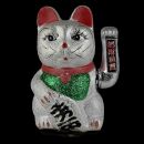 Agitando gato chino Maneki neko de carámica 20cm plata Lucky cat