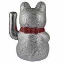 Glückskatze Maneki-neko Winkekatze aus Keramik 20cm silber winkende Katze