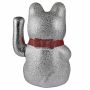 Agitando gato chino Maneki neko de carámica 20cm plata Lucky cat