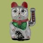 Agitando gato chino Maneki neko de carámica 20cm plata Lucky cat