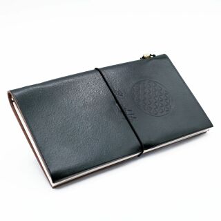 Notebook made of leather sketchbook diary dark green flower of life