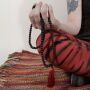 Prayer chain Mala chain dark brown bone beads with bobble red Necklace Meditation chain