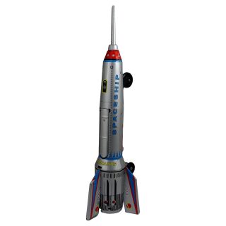 Tin Toy collectable toys rocket moonrocket skyexpress spaceship silver