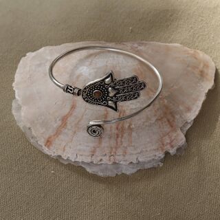 Armreif Metall silber verstellbar Hamsa mit Stein braun Armband Armschmuck Modeschmuck