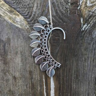 1x Ohrringe Metall silber Federn Ohrmanschette Ohrschmuck Modeschmuck Boho Ethno