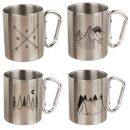 Stainless steel cup with carabiner travel motif stainless...