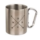 Stainless steel cup with carabiner travel motif stainless steel silver cup double -walled