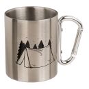 Stainless steel cup with carabiner travel motif stainless steel silver cup double -walled