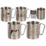 Stainless steel cup with carabiner travel motif stainless steel silver cup double -walled