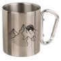 Stainless steel cup with carabiner travel motif stainless steel silver cup double -walled