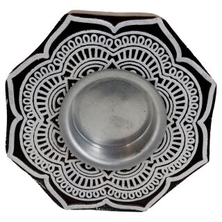 Wooden tealight holder rosette large flower carved candle holder