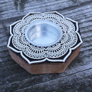 Wooden tealight holder rosette large flower carved candle holder