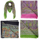 Baumwolltuch indische Blumen Muster03 bunt Lurex silber quadratisches Tuch