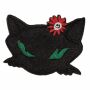 Aufnäher - Schwarze Katze - schwarz-grün mit Blume - Patch
