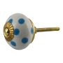Ceramic door knob shabby chic - Dots - white-blue