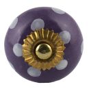 Ceramic door knob shabby chic - Dots - purple-white