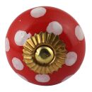 Ceramic door knob shabby chic - Dots - red-white