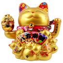 Agitando gato chino Maneki-neko porcelana 21cm gato saludando oro Lucky Cat