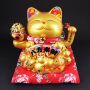 Agitando gato chino Maneki-neko porcelana 21cm gato saludando oro Lucky Cat