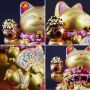 Agitando gato chino Maneki-neko porcelana 21cm gato saludando oro Lucky Cat