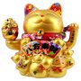 Agitando gato chino Maneki-neko porcelana 21cm gato saludando oro Lucky Cat