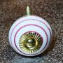 Ceramic door knob shabby chic - Stripes - white-red