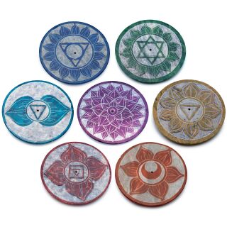 7x Räucherstäbchenhalter klein Speckstein Kiesel 7 Chakra rund Untersetzer Räucherkegelhalter