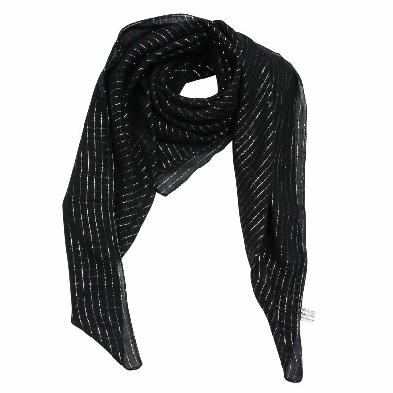 Cotton scarf - black Lurex silver - squared kerchief, 5.61