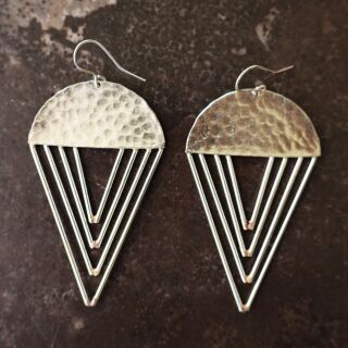 Ohrringe Messing Halbkreis Dreieck silber Hängeohrringe Ohrhänger Modeschmuck