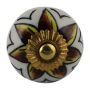 Ceramic door knob shabby chic - Flower 02 - yellow-brown