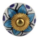 Möbelknauf aus Keramik Shabby Chic - Blume 03 - blau