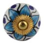 Pomo puerta de ceramica shabby chic - Flor 03 - azul