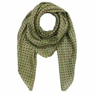 Pañuelo de algodón - Estrellas 0,7 cm verde-oliva - roja Lúrex plata - Pañuelo cuadrado para el cuello