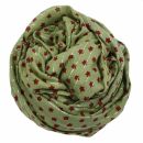 Sciarpa di cotone - stelle 0,7 cm verde-oliva - argento lurex rosso - foulard quadrato