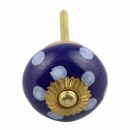 Ceramic door knob shabby chic - Dots - dark blue-white