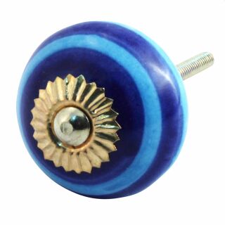Ceramic door knob shabby chic - Stripes - dark blue-light blue