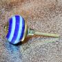 Ceramic door knob shabby chic - Stripes - dark blue-light blue