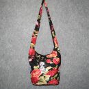 Stofftasche - Blumenmuster schwarz-rot - Stoffbeutel