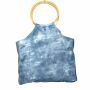 Stofftasche - Bambus Holz Griff - Tie dye-Batik - blau - Stoffbeutel