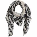 Sciarpa di cotone - teschio rotondo grande - faccia spaventosa - teschio - bianco - nero - foulard quadrato